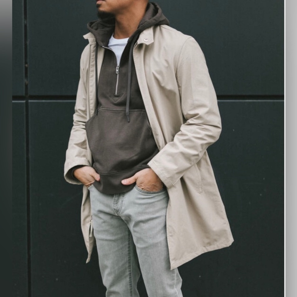 $298 Club Monaco Lightweight Funnel Mac Coat Gray/Khaki Small Snap Front Jacket